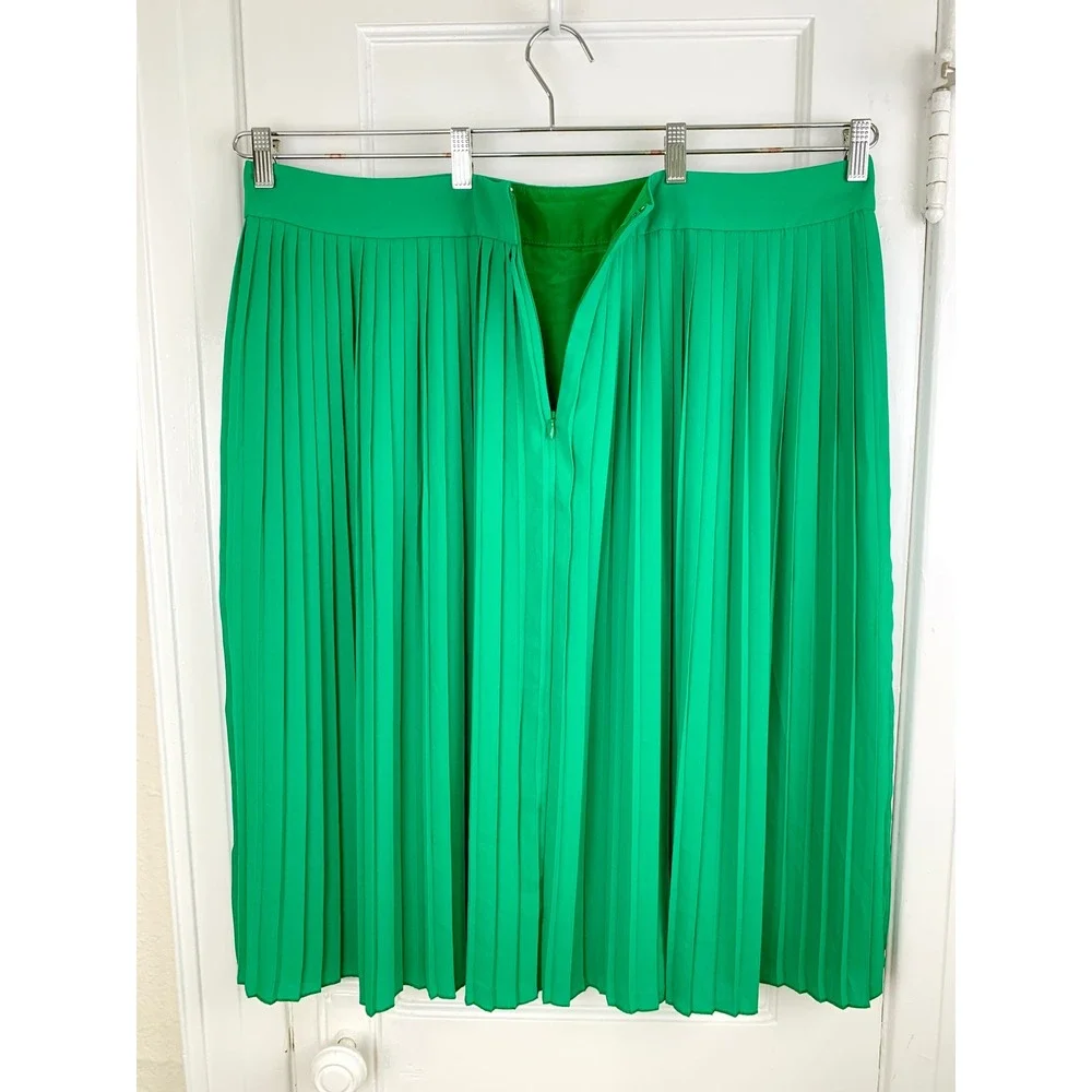 J Crew Pleated Kelly Green Skirt Sz 20 Lined Midi Preppy Classiccore Careerwear - Picture 3 of 11